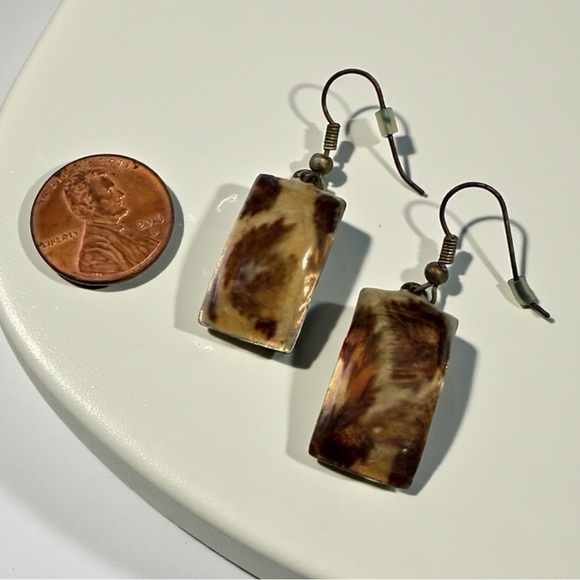 Elegant Brown and Cream Animal Print Boho Earrings - Picture 2 of 4